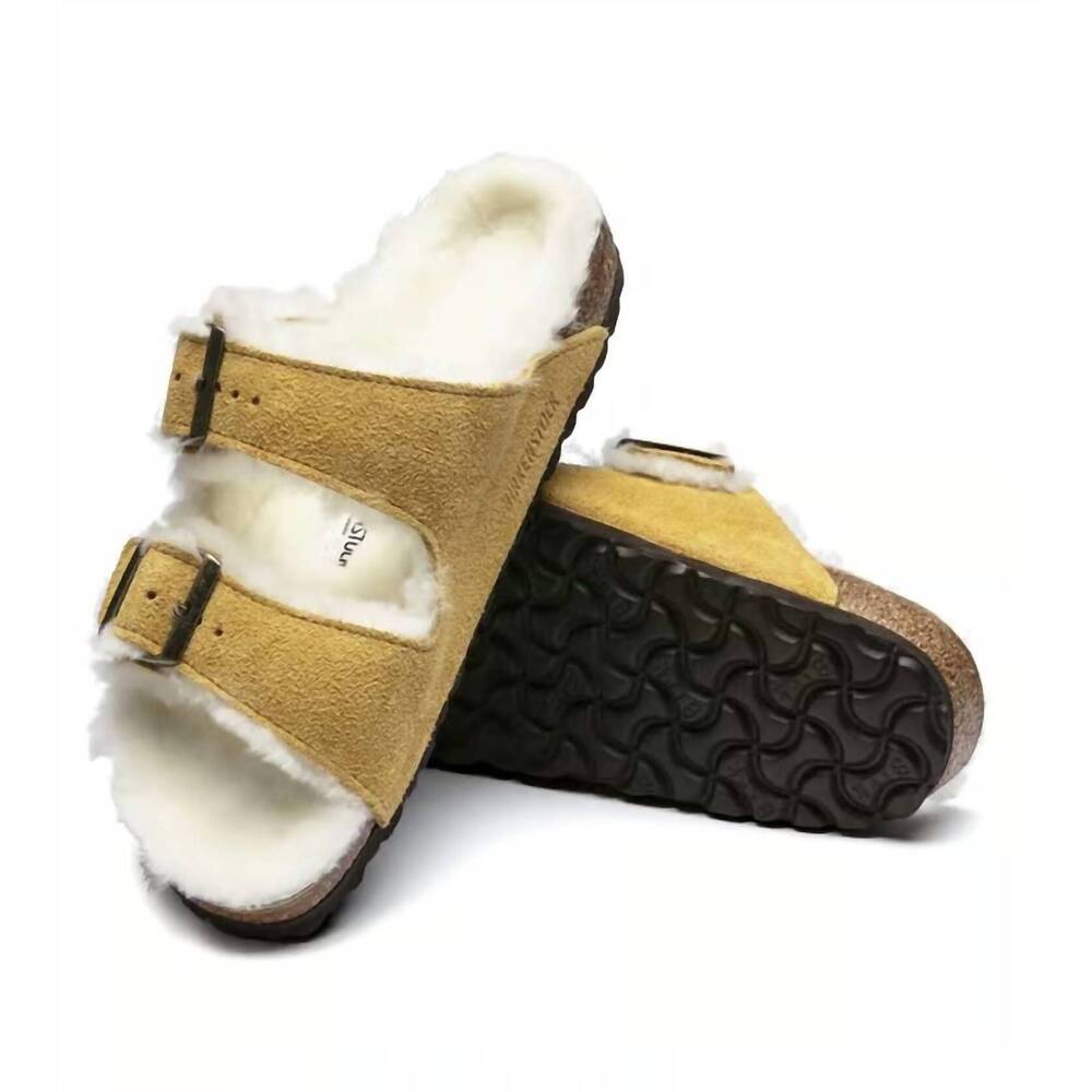 NEW BIRKENSTOCK women's arizona shearling sandal in ochre/beige - Picture 5 of 6